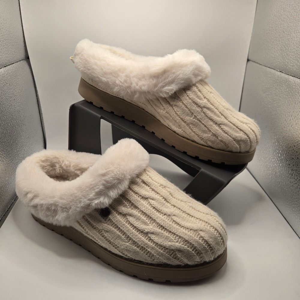 Skechers BOBS Keepsakes Ice Angel Slippers Womens 8 Natural Knit Faux Fur Clog